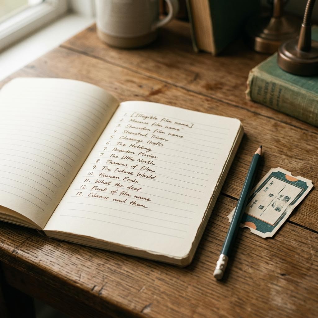 Notebook and cinema ticket representing a watchlist